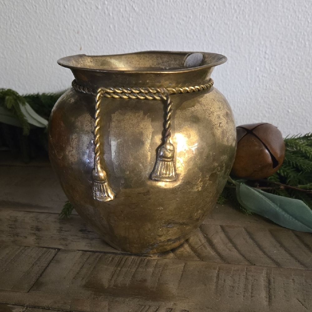 Hammered Brass Vase with Rope Detail - Made In India